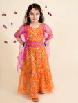 Orange and pink floral print fit & flare dress