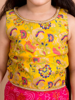 Magenta and Yellow embroidered Kurti with Sharara