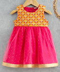 Sleeveless Dress with Floral Embroidery and Studs - Pink & Yellow