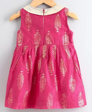 Sleeveless Ethnic Dress Foil Print - Fuchsia