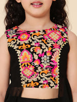 Girls Black Floral Printed Top with Sharara & With Dupatta