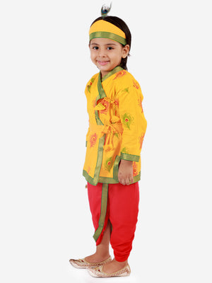 Peacock Feather Yellow & Red Dhoti Kurta - Krishna Dress / Kanha Outfit