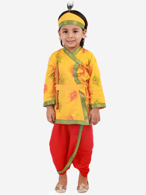 Peacock Feather Yellow & Red Dhoti Kurta - Krishna Dress / Kanha Outfit