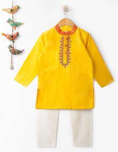 Hand Embroidered Yellow Kurta Pajama
