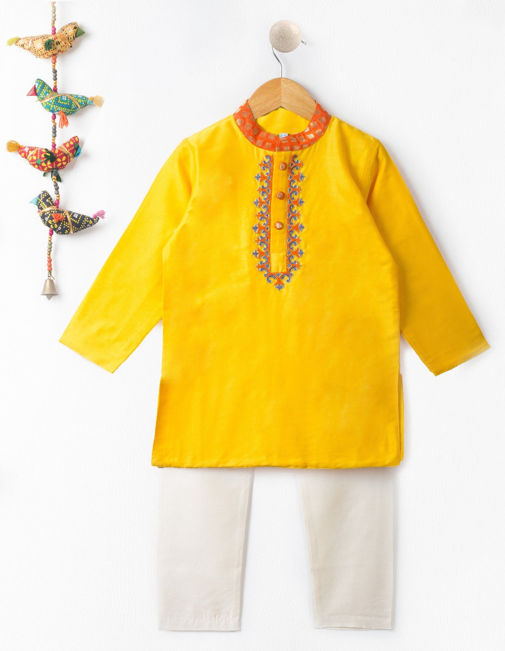 Yellow Silk Festive Kurta pajama for boys