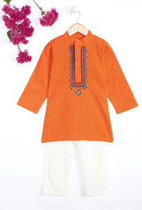 Boy Orange Embroidary Kurta Pajama