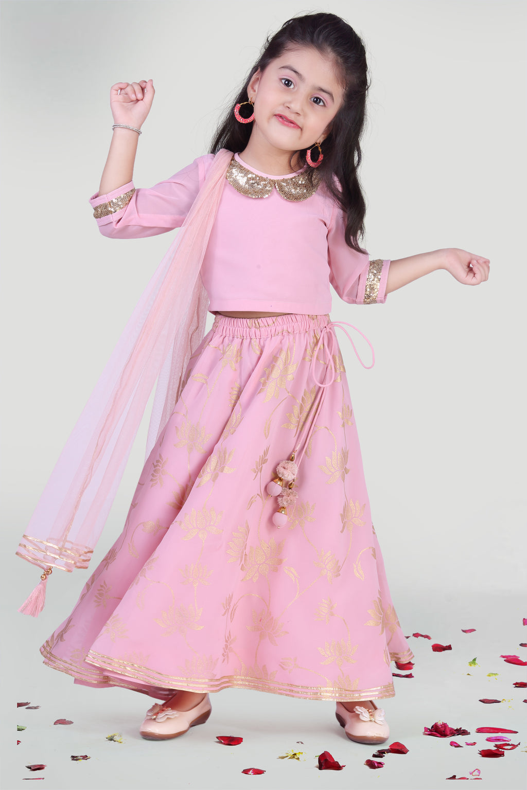 Girl’s Pastel Pink Skirt and Choli Set with Dupatta
